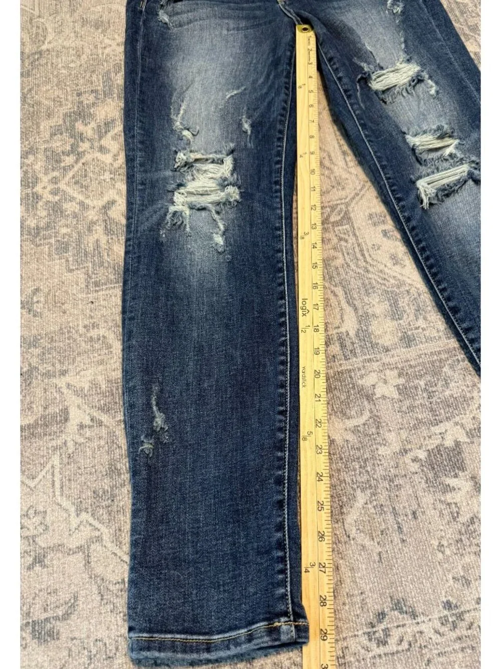 Judy Blue Boyfriend Fit Medium Wash Distressed Mid Rise Jeans 3/26 Stretch Boho